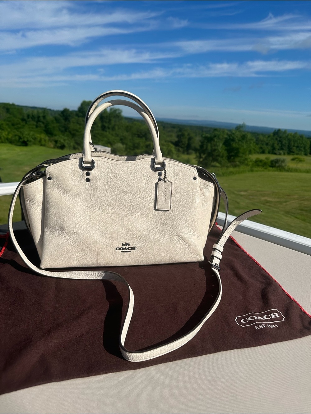 Coach Cream Pebbled Leather Satchel with Removable Strap